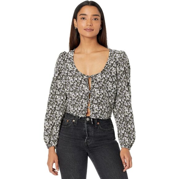 Levi’s Blouse Embry Front Tie Top Sheer Black White Floral Blouse Plus Size 3XL - Picture 2 of 8